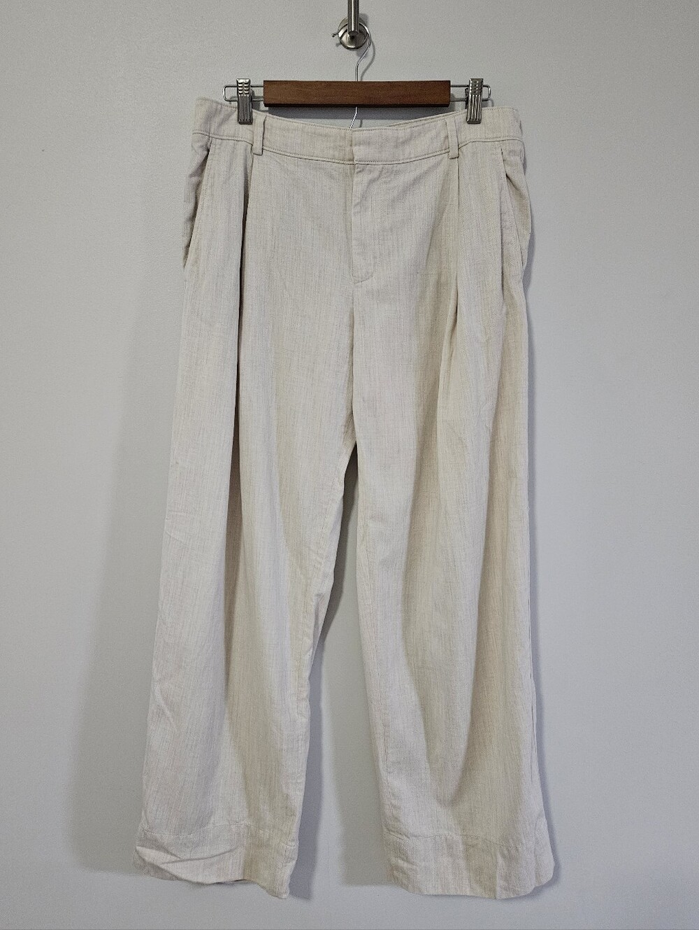 Everlane High Waist Pleated Wide Leg Pant Size 8 Cream Oatmeal